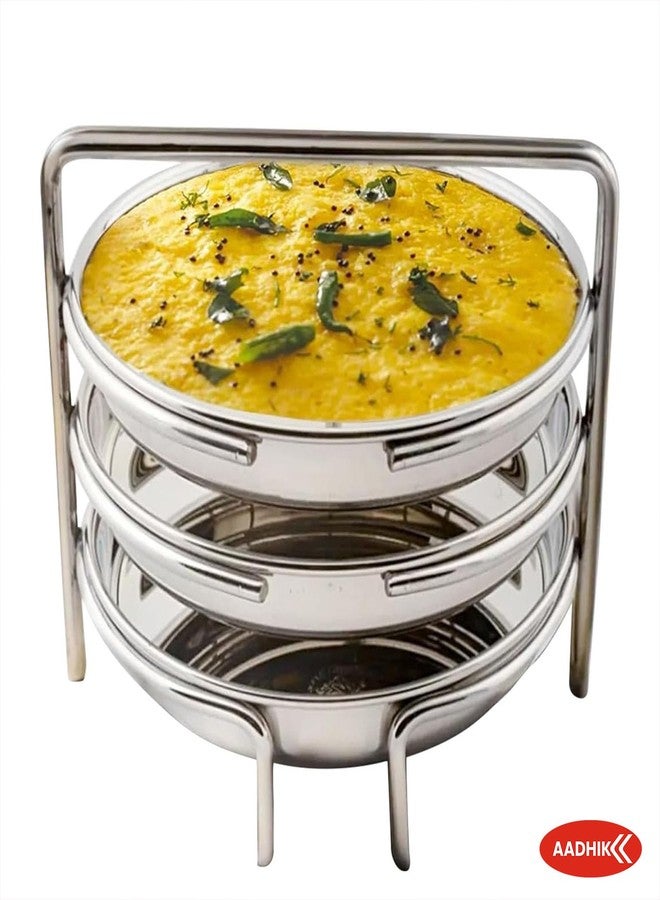 AADHIK Stainless Steel Dhokla Maker, Thatte Idli Maker, 3 Big Plates, 16 cm Plates Set With Stand, Fits in all Cookers, Dhokla Stand | Dhokla Plate Only | Thattu Idli Plate | Idli and Dhokla Maker | Khaman Dhokla Plate - Image 5